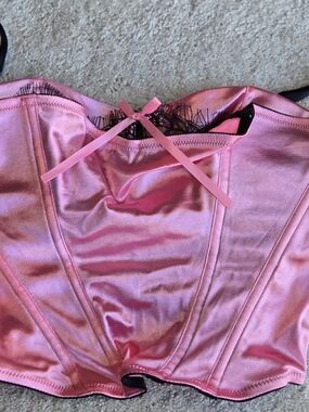 Xhilaration Pink Satin Lace-Trim Bustier